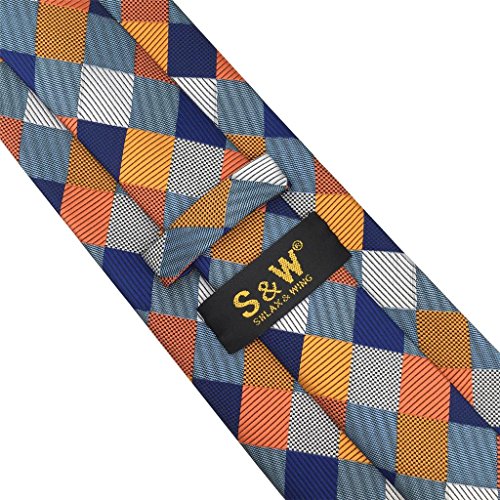 S&W SHLAX&WING Tie Conjunto des Herren Krawatte Azul Naranja a cuadros Classic 147cm