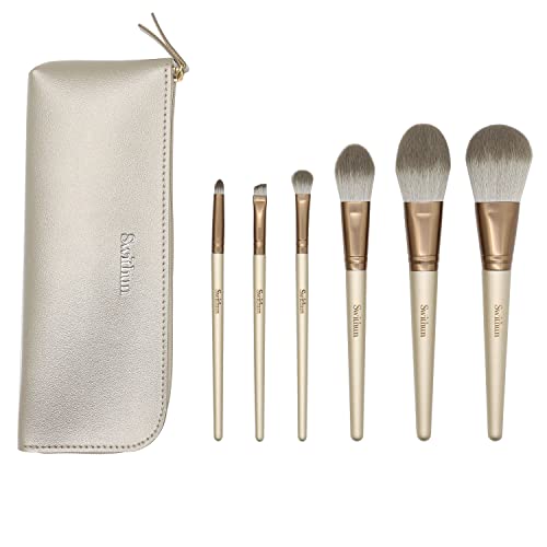 Swithun Brochas de maquillaje 6Pcs Set de Brochas Maquillaje Profesional Premium Sintético ，brochas de belleza con bolsa de maquillaje de viaje