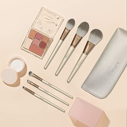 Swithun Brochas de maquillaje 6Pcs Set de Brochas Maquillaje Profesional Premium Sintético ，brochas de belleza con bolsa de maquillaje de viaje