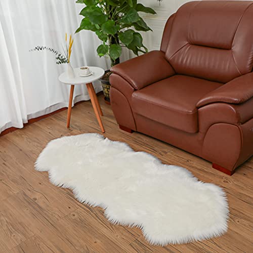 SXYHKJ Alfombra De Piel De Conejo Artificial,Antideslizante Lujosa Suave Lana Artificial Alfombra para salón Dormitorio baño sofá Silla cojín (60X160CM, Blanco)