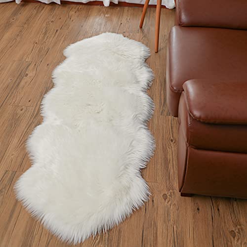 SXYHKJ Alfombra De Piel De Conejo Artificial,Antideslizante Lujosa Suave Lana Artificial Alfombra para salón Dormitorio baño sofá Silla cojín (60X160CM, Blanco)