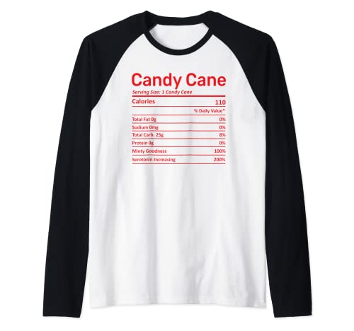 Tabla de nutrición de caña de caramelo Navidad divertida familia a juego Camiseta Manga Raglan