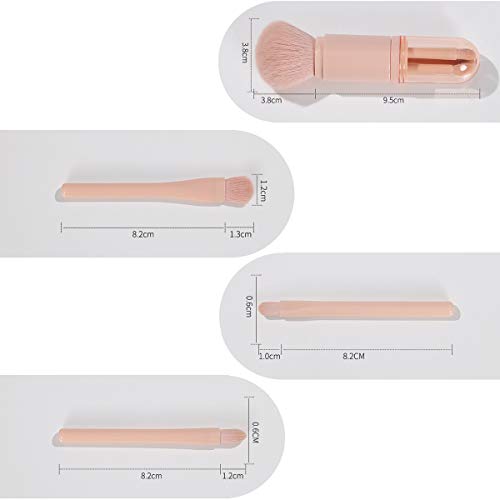 TANGGER Mini Juego de Pinceles de Maquillaje 4 en 1,Brocha de Maquillaje de Viaje Mini Portáti Brocha para Sombra de Ojos y Brocha para Polvos Sueltos,2 set