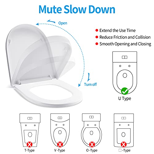 Tapa de WC, XDHEK Polipropileno Asiento de Inodoro con Forma de D, Tapa Inodoro con Cierre Suave que Evita Golpes, Antideslizante y Desmontaje Rápido ( 470 x 365 x 50 mm )