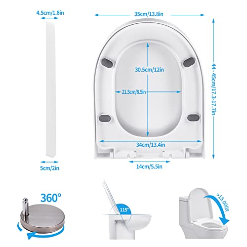 Tapa de WC, XDHEK Polipropileno Asiento de Inodoro con Forma de D, Tapa Inodoro con Cierre Suave que Evita Golpes, Antideslizante y Desmontaje Rápido ( 470 x 365 x 50 mm )