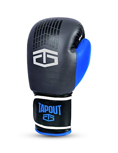 Tapout Guantes de Boxeo atómicos de Piel Dura para niños y Adultos, tamaños 4 oz - 16 oz ** envolturas para Manos Gratis ** … (Gris/Azul, 14 oz)