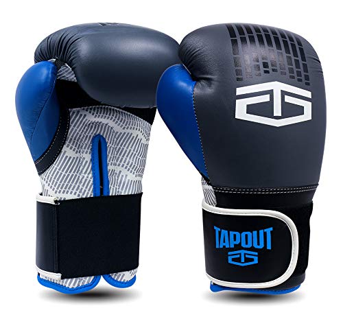 Tapout Guantes de Boxeo atómicos de Piel Dura para niños y Adultos, tamaños 4 oz - 16 oz ** envolturas para Manos Gratis ** … (Gris/Azul, 14 oz)