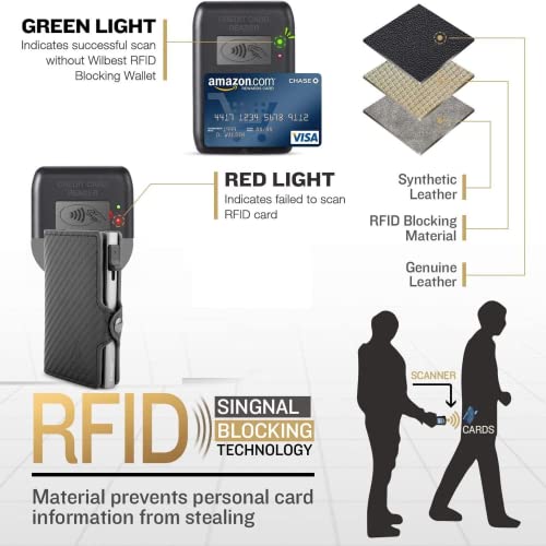 Tarjeteros para Tarjetas De Credito Carteras Hombre Pequeña Protegida En Cuero Y Fibra De Carbono Caja Aluminio Protección contra El RFID NFC Monedero Slim Vertical + llaveros Originales Organizador