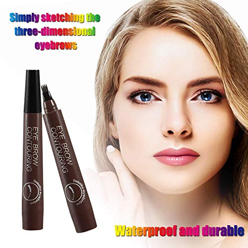 Tattoo Eyebrow Pen, BEENLE Waterproof Drawing Eyebrow Pencil con cuatro puntas, crea cejas definidas naturales y duraderas de larga duración todo el día (Marrón)