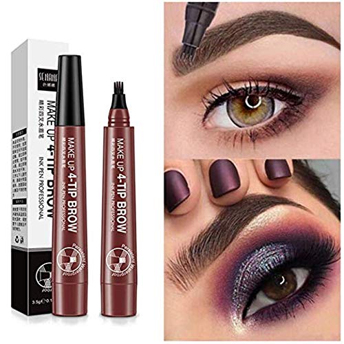 Tattoo Eyebrow Pen, BEENLE Waterproof Drawing Eyebrow Pencil con cuatro puntas, crea cejas definidas naturales y duraderas de larga duración todo el día (Marrón)