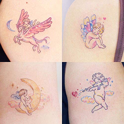 Tatuajes Temporales 7 pedazos pequeños de ángel de la moda fresca pegatinas tatuaje temporal, adecuados for las mujeres, impermeable, desprendible, no tóxico y seguro for todas las pieles Arte Corpora