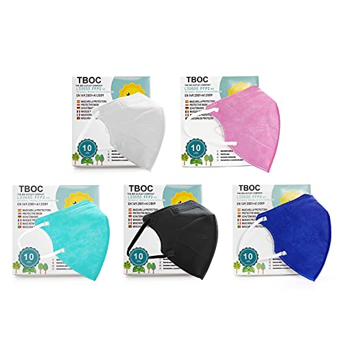 TBOC Mascarillas FFP2 [Pack 10 Unidades] Máscaras [Talla Pequeña] Desechables [Multicolor] 5 Capas [No Reutilizables] Transpirables Plegables con Pinza Nasal [Certificadas y Homologadas]