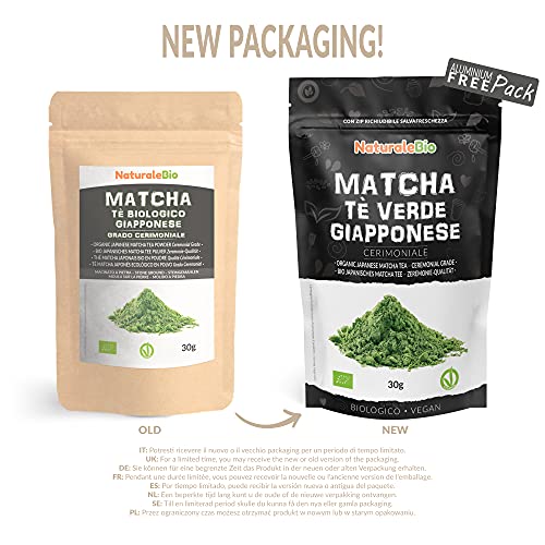 Té Verde Matcha Orgánico Ceremonial en Polvo - Recarga de 30g. Biológico Japonés De 1 Grado, Matcha Bio Grado Ceremonia. Ecológico, Producido en Japón, Uji, Kyoto. Para Beber, en Cocina y con latte