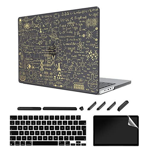 TeDaWen Funda para MacBook Pro de 14 pulgadas, versión 2021 A2442 M1 Pro/Max con Touch ID, funda para portátil bronceadora y cubierta para teclado, tabla de fórmula negra transparente (dorado) 01