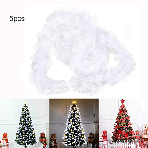 TETHYSUN 5 piezas de boa de plumas de 2 m para árbol de Navidad, guirnalda esponjosa boa cinta tira blanca de plumas para decoración de árbol de Navidad