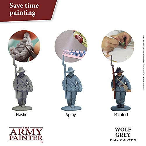 The Army Painter | Colour Primer |Wolf Grey| 400 mL, 13.5 oz Matte Acryllic Espray | Juegos de Mesa Wargamer Modelado y Pintura| Gris Lobo