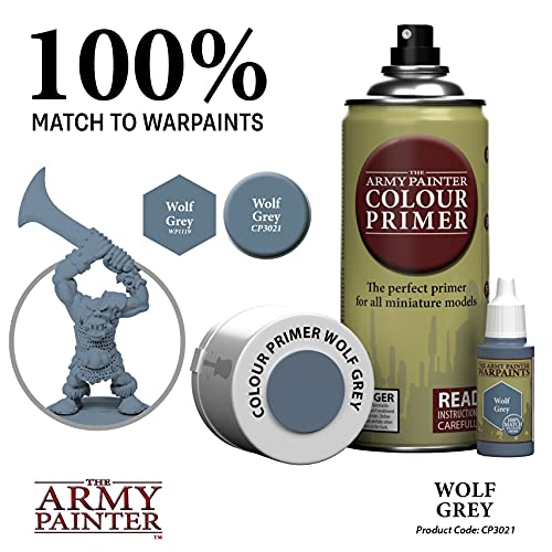 The Army Painter | Colour Primer |Wolf Grey| 400 mL, 13.5 oz Matte Acryllic Espray | Juegos de Mesa Wargamer Modelado y Pintura| Gris Lobo