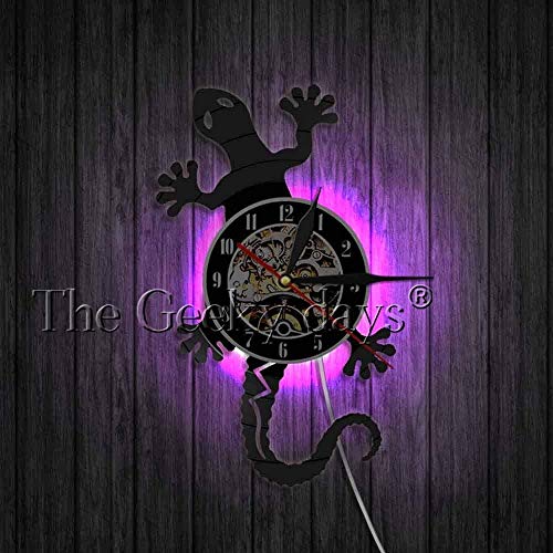 TIANZly Salamander Gecko Lizard Vinyl Wall Clock Antique Nature Animal Salvaje Personalidad Arte Decoración de Pared Relojes 3D Relojes de Pared