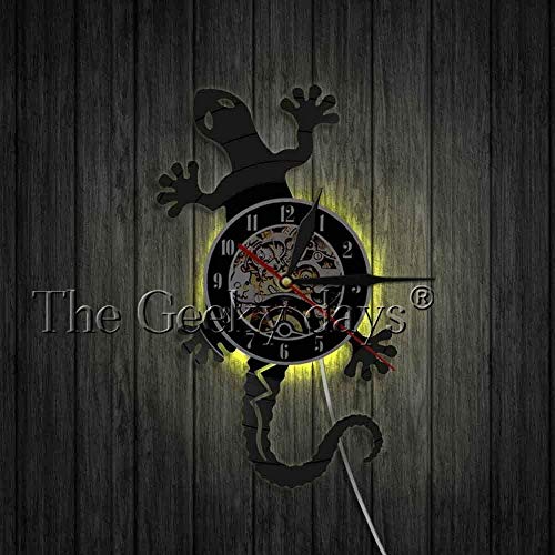 TIANZly Salamander Gecko Lizard Vinyl Wall Clock Antique Nature Animal Salvaje Personalidad Arte Decoración de Pared Relojes 3D Relojes de Pared