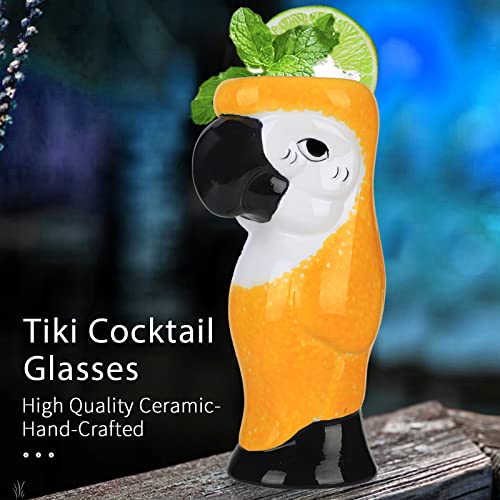 Tiki - Juego de 4 vasos para cócteles y tazas de cerámica tropicales hawaianas Tiki fiesta creativa para cócteles de cristal, gran barra, de primera calidad, tropical, lindo, 4 paquetes de regalo