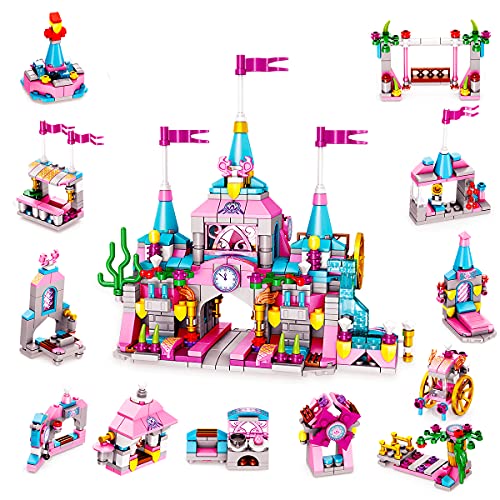 TINIBOLT Juego de Bloques de Construcción ,Rosa Princesa Castillo Palacio Juguetes de Construcción para 6 7 8 9 10 11 Años Niñas y Niños Regalo