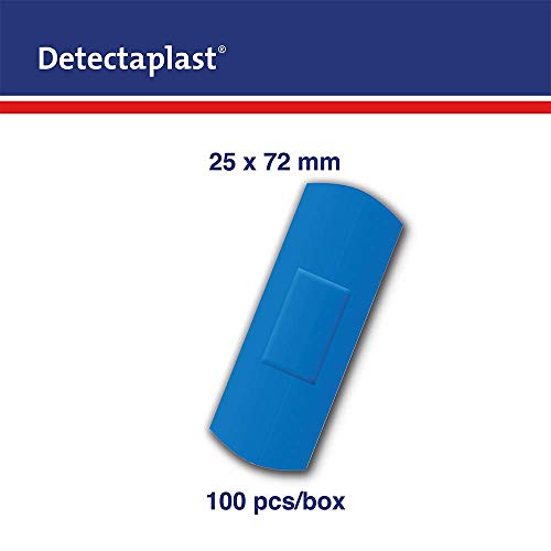 Tiritas detectables Detectaplast Universal, tiritas azules, tiritas resistentes agua y suciedad, tiritas cocina para industria alimentaría, hostelería y restauración, 25 x 72 mm, 100 tiritas