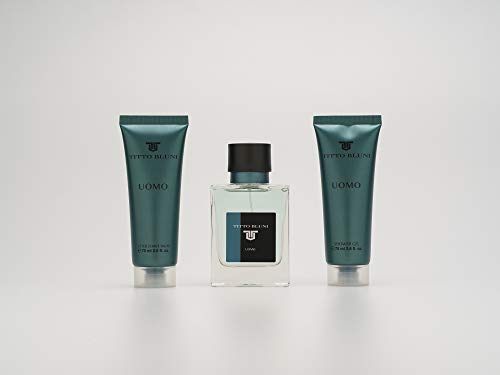 TITTO BLUNI - Uomo, Estuche Regalo de Hombre, Pack de 3 (Perfume 75 ml + Gel de Baño 75 ml + After Shave Bálsamo Hombre 75 ml)