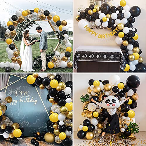 TOLOYE Kit Arco Globos,Guirnalda Globos Negro Dorado Blanco con Globos de Látex Amarillo Limón Globo de Confeti Dorado para Cumpleaños, Bodas, Baby Shower, Graduación Fiesta Decoración