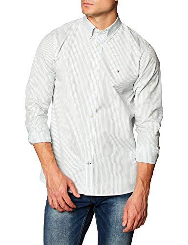 Tommy Hilfiger Bold Stripe Shirt Camisa, Breezy Blue/Ivory/Yale Navy, M para Hombre