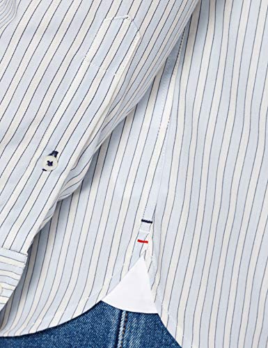 Tommy Hilfiger Bold Stripe Shirt Camisa, Breezy Blue/Ivory/Yale Navy, M para Hombre