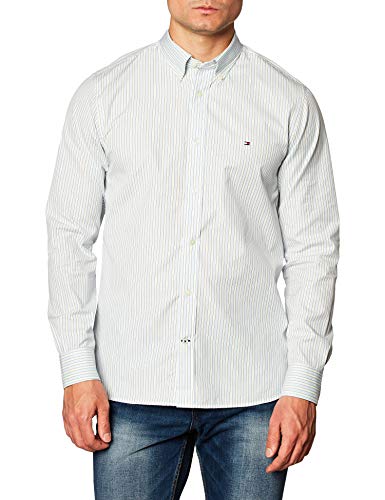 Tommy Hilfiger Bold Stripe Shirt Camisa, Breezy Blue/Ivory/Yale Navy, M para Hombre