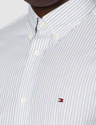 Tommy Hilfiger Bold Stripe Shirt Camisa, Breezy Blue/Ivory/Yale Navy, M para Hombre