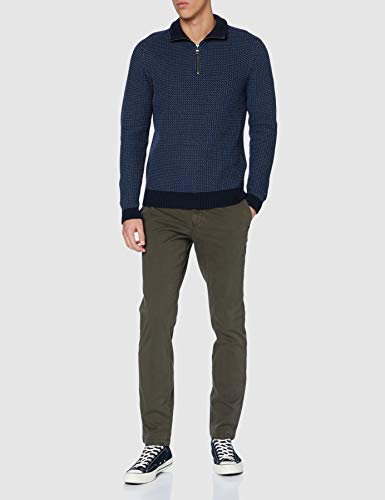 Tommy Hilfiger Bold Texture Zip Mock Suéter, Faded Indigo, M para Hombre