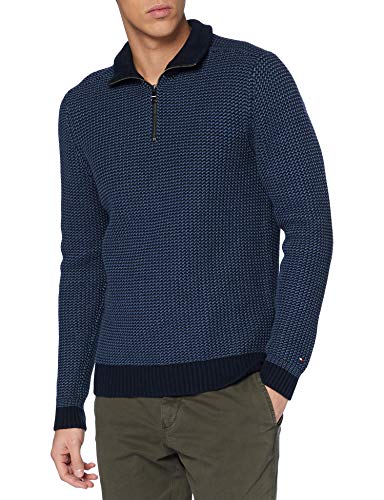 Tommy Hilfiger Bold Texture Zip Mock Suéter, Faded Indigo, M para Hombre