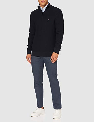 Tommy Hilfiger Bold Textured Cotton Zip Mock Suéter, Desert Sky, M para Hombre