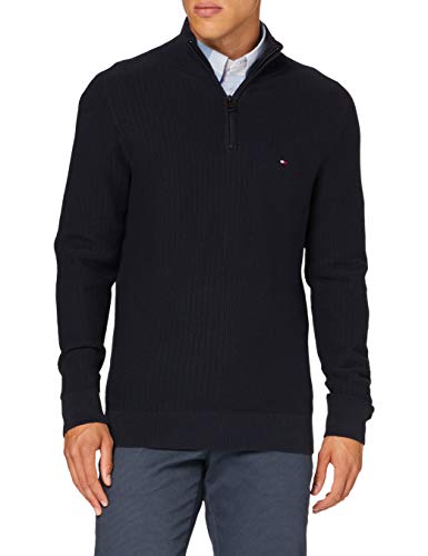 Tommy Hilfiger Bold Textured Cotton Zip Mock Suéter, Desert Sky, M para Hombre