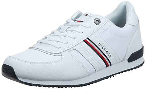 Tommy Hilfiger Iconic Leather Runner Stripes, Zapatillas Hombre, Blanco, 42 EU