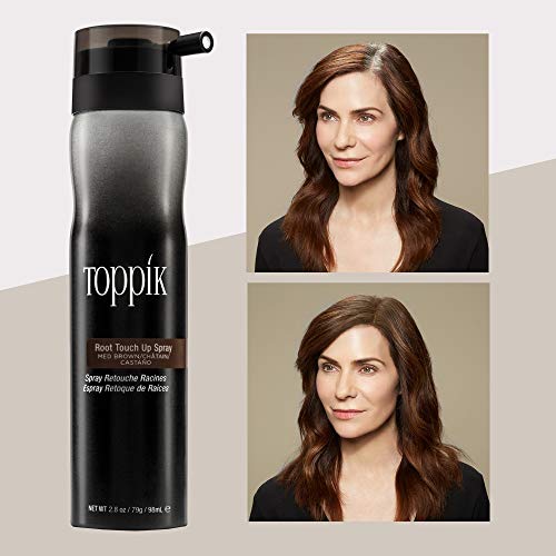 Toppik Spray Retoca Raíces Castaño Medio, Cubre de Forma Instantánea las Raíces y las Canas sin Apelmazar el Cabello 98 ml