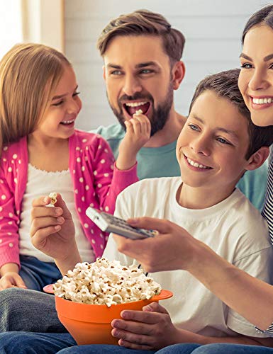 Topzone Recipiente de Palomitas de maíz de Silicona Caliente para microondas con Tapa y Asas de Silicona (Naranja)