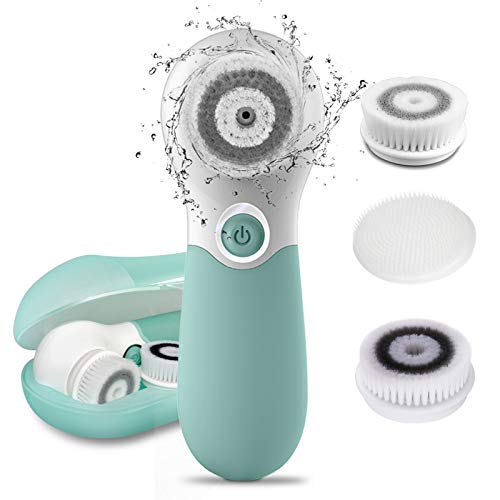 TOUCHBeauty Cepillo de Limpieza Facial,3 en 1 Masajeador Facial Eléctrico Limpiador de Poros Faciales con 3 Cabezas de Cepillo Para el Acné,Cepillo Limpieza Facial de Cara Spa, AG-14838 (verde)