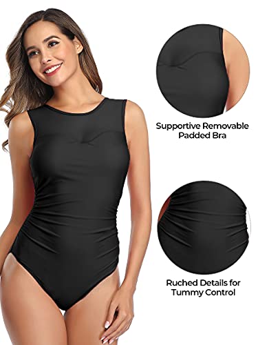 Traje de Baño Mujer Una Pieza con Cuello Redondo Sexy de Playa Negro XXL