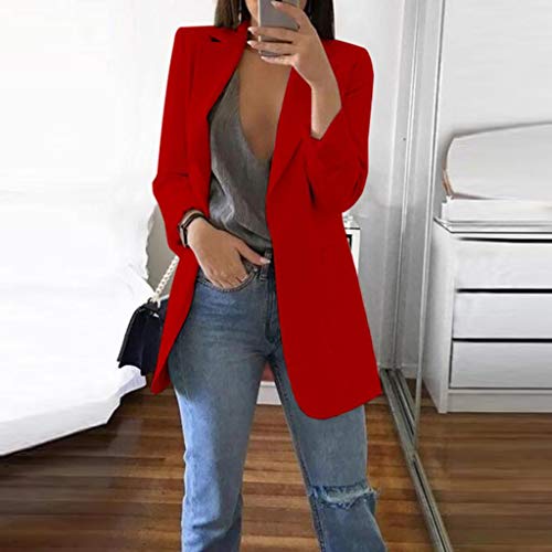 Trajes Mujer Invierno Otoño 2019 SHOBDW Liquidación Venta Abrigos Mujer Elegantes Color Sólido Chaqueta Mujer Solapa Cardigan Mujer Largos Rebajas Casual Blazers Mujer Talla Grande(Rojo,L)