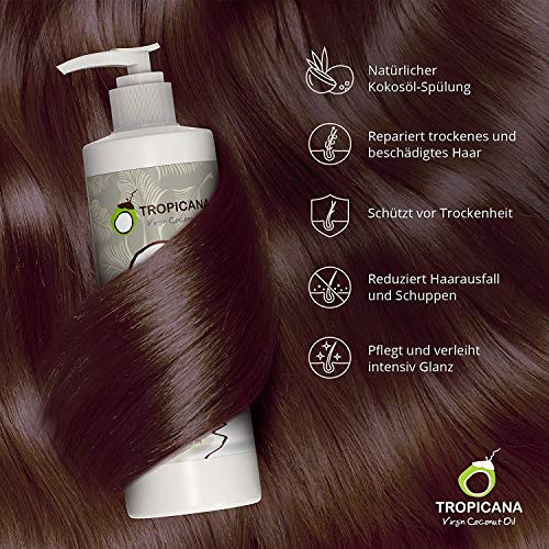 Tropicana - Acondicionador Cabello con Aceite de Coco 240ml - Acondicionador Sin Siliconas - Suavizante Pelo Natural con Extracto Aloe Vera, Ginseng y Aceite de Argán - Acondicionador Hidratante Pelo