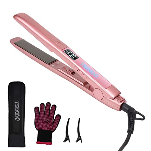 TSEKIDO Planchas del Pelo, Plancha Pelo Profesional y Rizador 2 en 1 con 80-230°C Temperatura Ajustable, Pantalla LCD, Placas Flotantes, Apagado automático, Calentamiento Rápido para Cabello Ondas