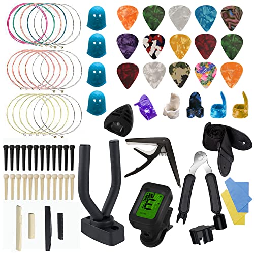 TTCR-II Accesorios Guitarra 78 Piezas con Afinador Guitarra,Correa Guitarra,Soporte pared Guitarra,Cejilla Guitarra,15 Puas Guitarra,3 juegos Cuerdas Guitarra,Puente Guitarra,Cejuela guitarra acustica