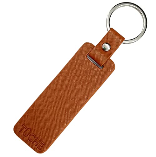 Tûche ® Llavero para hombre y mujer de piel Pu Saffiano para llaves de casa, oficina y scooter, Caramel Straight