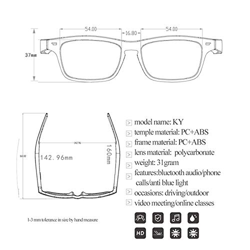 TWH Gafas de Audio Inteligentes Gafas de Sol Inalámbricas Bluetooth para Hombres Mujeres Conducir Senderismo Clases Online Soporte Manos Libres Llamadas Bluetooth Música (Polarizado)