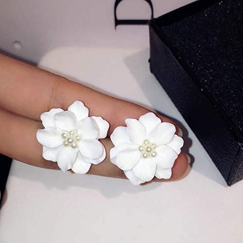 U-K 1 par de Pendientes Grandes de Flores de Camelia Blanca para Mujer, joyería Elegante con Tachuelas de regaloPráctico y Atractivo