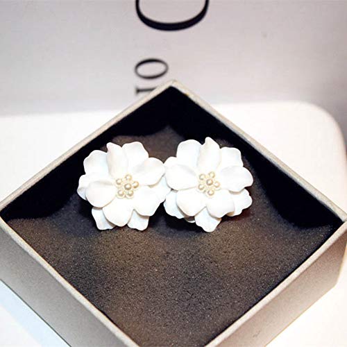 U-K 1 par de Pendientes Grandes de Flores de Camelia Blanca para Mujer, joyería Elegante con Tachuelas de regaloPráctico y Atractivo