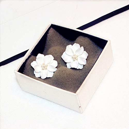 U-K 1 par de Pendientes Grandes de Flores de Camelia Blanca para Mujer, joyería Elegante con Tachuelas de regaloPráctico y Atractivo